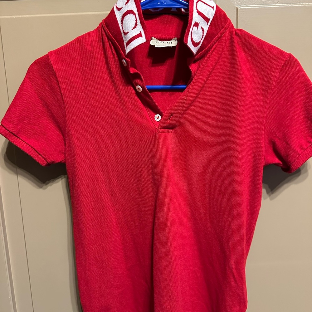 Gucci Kids Red Polo Shirt with Logo Collar